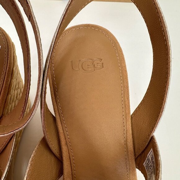 UGG Women's Careena Wedge Espadrille Sandals size 8.5 Gold Pigment Ankle Strap - Picture 10 of 13